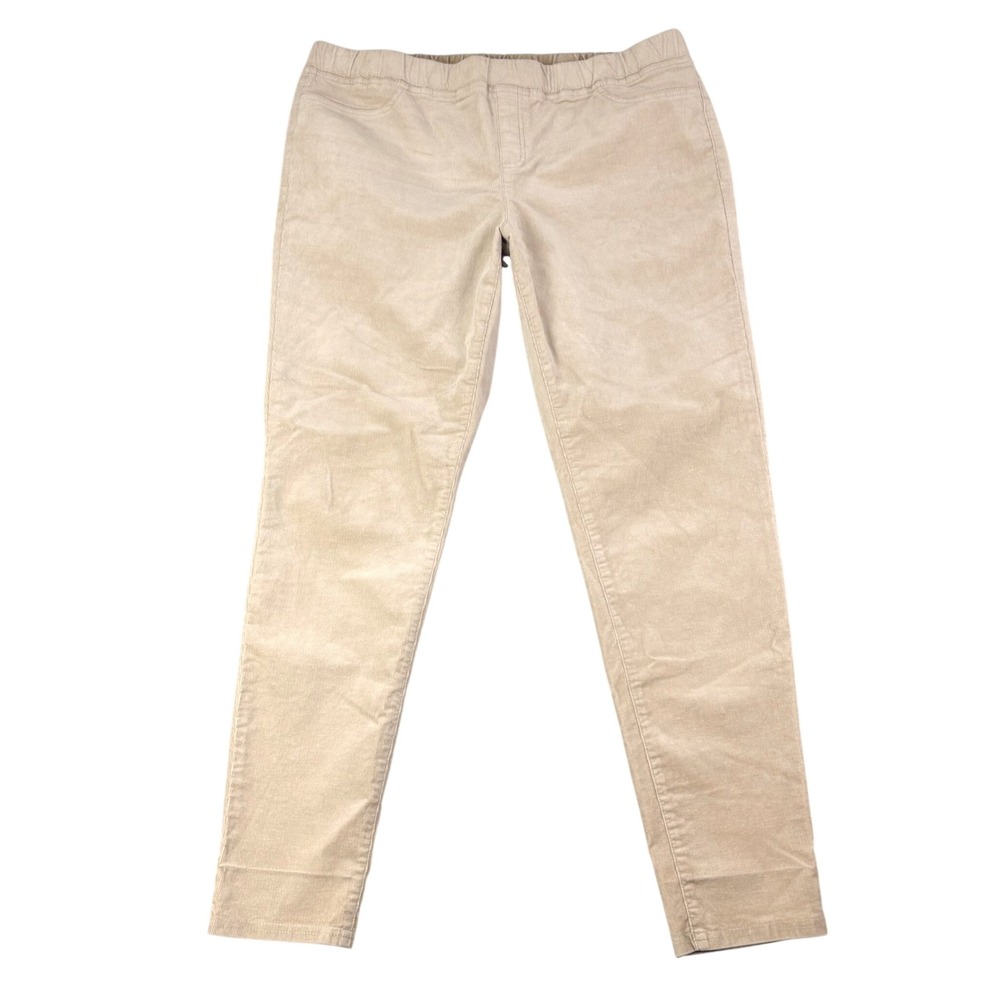 Eileen Fisher L Beige Corduroy Pull On Organic Cotton Slim Pants Preppy Office